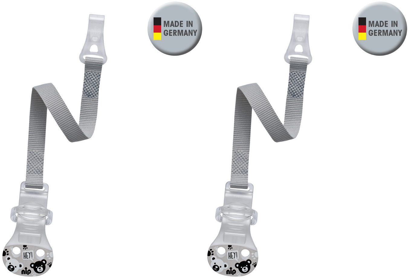 nip®  Schnullerband mit Haken Grau Doppelpack